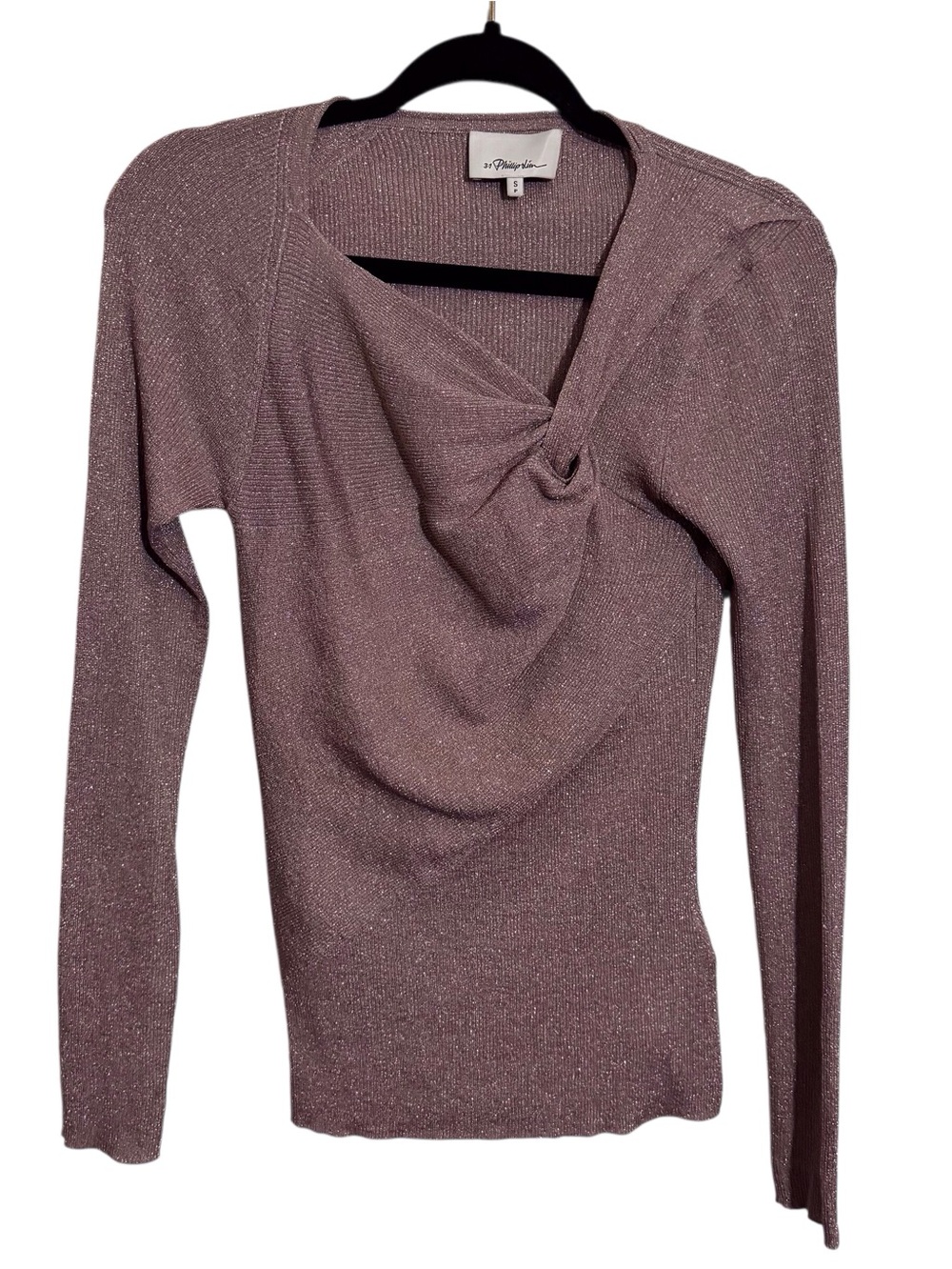 3.1 Phillip Lim Small Mauve Purple Metallic Front Knit Top Blouse Long Sleeve